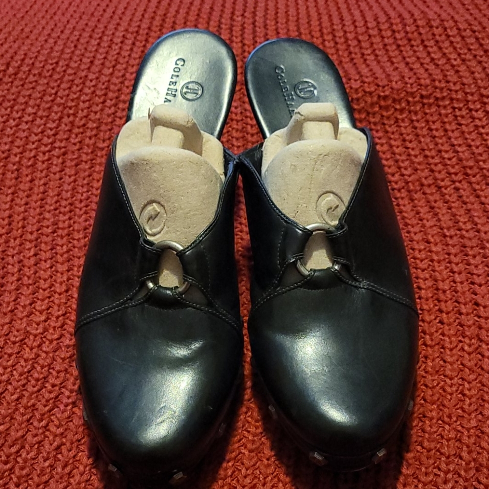 Cole Hahn Black Leather Mules - Sz 10B - see pics